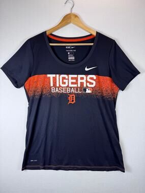Nike Detroit Tigers Womens Large Dri-FIT Baseball Tee Black MLB Shirt